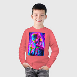 Лонгслив хлопковый детский Cyber skeleton of Bart Simpson - neon glow, цвет: коралловый — фото 2