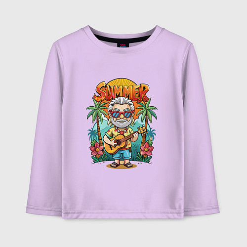 Детский лонгслив Ведьмак с гитарой на острове / Лаванда – фото 1