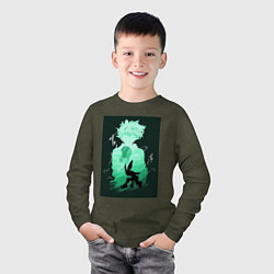 Лонгслив хлопковый детский Моя геройская академия Идзуку Мидория герой, цвет: меланж-хаки — фото 2