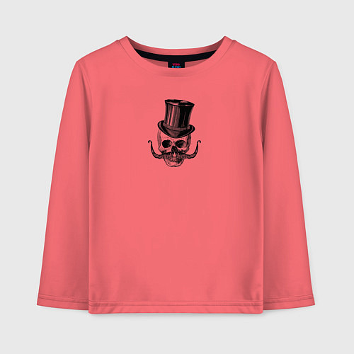 Детский лонгслив Гравюра череп в цилиндре / Коралловый – фото 1