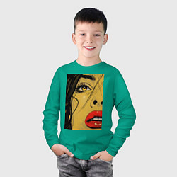 Лонгслив хлопковый детский Женский портрет поп-арт, цвет: зеленый — фото 2
