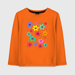 Лонгслив хлопковый детский Разноцветные веселые ромашки, цвет: оранжевый