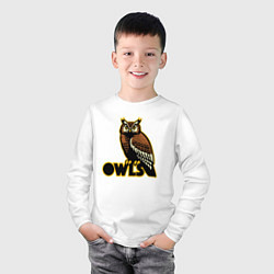 Лонгслив хлопковый детский Owls, цвет: белый — фото 2