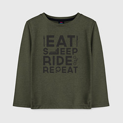 Лонгслив хлопковый детский Eat sleep ride repeat, цвет: меланж-хаки