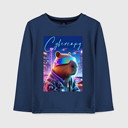 Лонгслив хлопковый детский Cyber capybara - neon metropolis, цвет: тёмно-синий