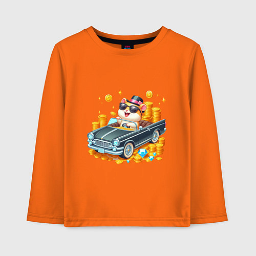 Детский лонгслив Хомяк миллионер на автомобиле / Оранжевый – фото 1