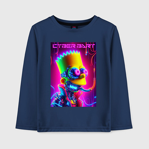 Детский лонгслив Cyber Bart - neon glow fantasy / Тёмно-синий – фото 1