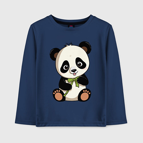 Детский лонгслив Панда мультяшная / Тёмно-синий – фото 1