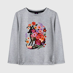 Детский лонгслив Лиса цветочный силуэт