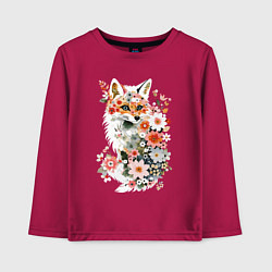 Лонгслив хлопковый детский Лисий контур из цветов, цвет: маджента