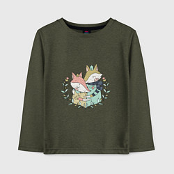 Лонгслив хлопковый детский Влюблённые лисички, цвет: меланж-хаки