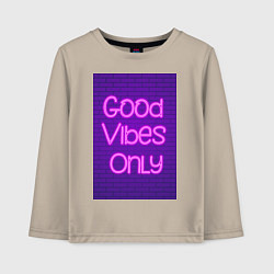 Детский лонгслив Неоновая надпись good vibes only и кирпичная стена