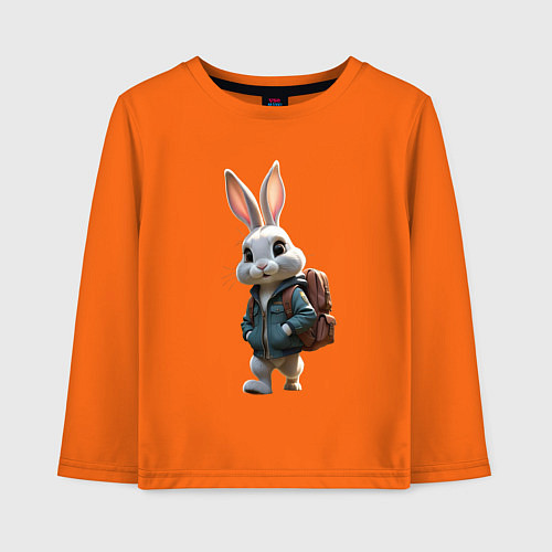 Детский лонгслив Зайчик идёт в школу / Оранжевый – фото 1