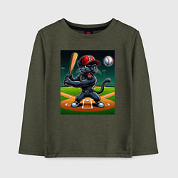 Лонгслив хлопковый детский Пантера - баттер бейсбольной команды, цвет: меланж-хаки