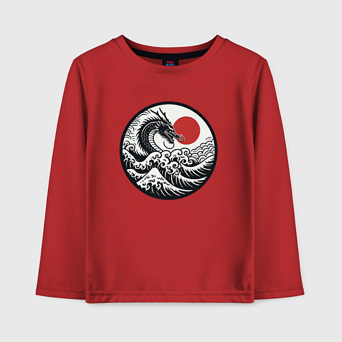 Детский лонгслив Дракон в японском ретро стиле / Красный – фото 1