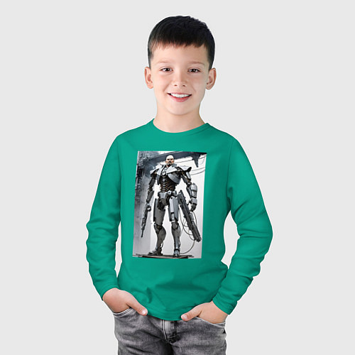 Детский лонгслив Ленин робот - киборг ai art / Зеленый – фото 3