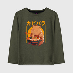 Лонгслив хлопковый детский Japan style capybara, цвет: меланж-хаки