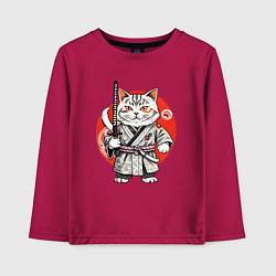 Лонгслив хлопковый детский Ниндзя кот с саблей красное солнце, цвет: маджента