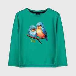 Лонгслив хлопковый детский Разговор двух птичек, цвет: зеленый