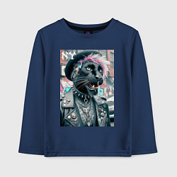 Лонгслив хлопковый детский Чувак модная пантера из Нью-Йорка, цвет: тёмно-синий