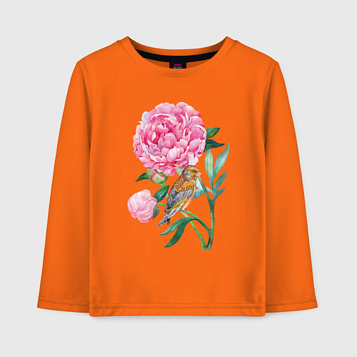 Детский лонгслив Ветка пионов / Оранжевый – фото 1