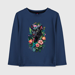 Детский лонгслив Черная пантера среди цветов