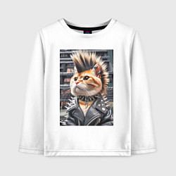 Лонгслив хлопковый детский Прикольный котик панк - нейросеть, цвет: белый