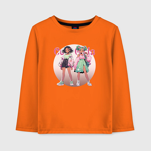 Детский лонгслив Крутые девочки на подиуме / Оранжевый – фото 1