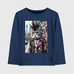 Лонгслив хлопковый детский Нью-Йоркский панк музыкант - нейросеть, цвет: тёмно-синий