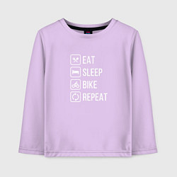 Лонгслив хлопковый детский Eat sleep bike repeat, цвет: лаванда