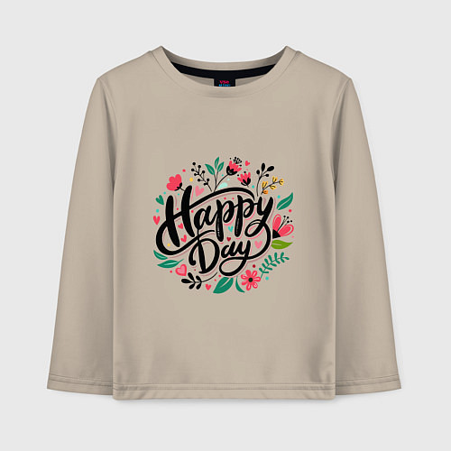 Детский лонгслив Happy day с цветами / Миндальный – фото 1