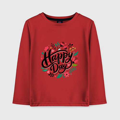 Детский лонгслив Happy day с цветами / Красный – фото 1