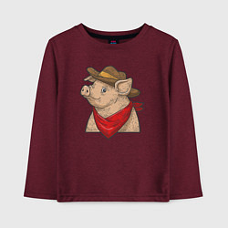 Лонгслив хлопковый детский Свинка ковбой, цвет: меланж-бордовый