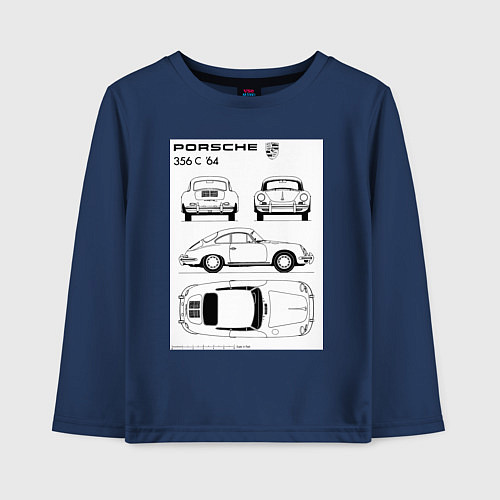 Детский лонгслив Машина Porsche / Тёмно-синий – фото 1