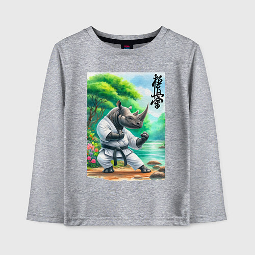 Детский лонгслив Кёкусинкай каратэ - носорог / Меланж – фото 1