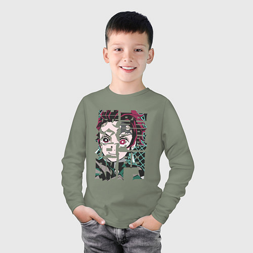 Детский лонгслив Тандзиро иероглифы Клинок рассекающий демонов / Авокадо – фото 3