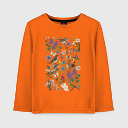Лонгслив хлопковый детский Птицы, бабочки, цветы, цвет: оранжевый