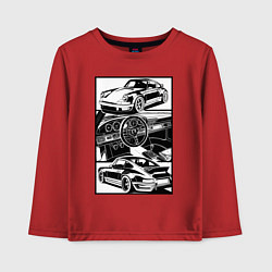 Лонгслив хлопковый детский Porsche автомобиль классический, цвет: красный
