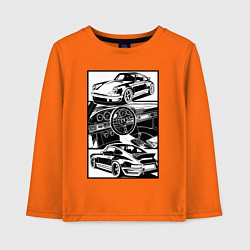 Лонгслив хлопковый детский Porsche автомобиль классический, цвет: оранжевый