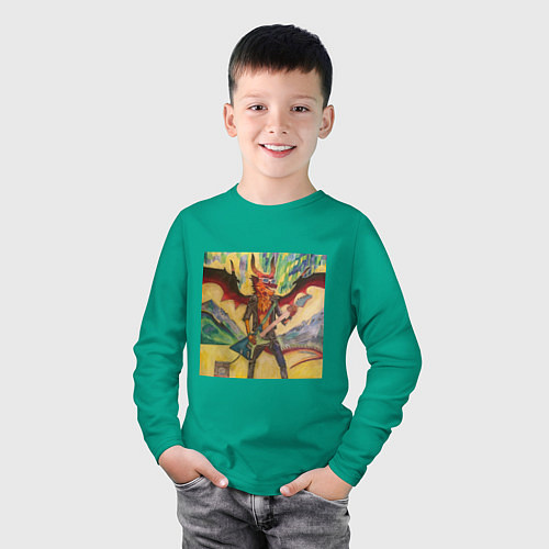 Детский лонгслив Furry dragon rock with a guitar / Зеленый – фото 3