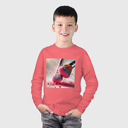 Лонгслив хлопковый детский Розовый макияжный вихрь, цвет: коралловый — фото 2