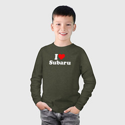 Лонгслив хлопковый детский I love Subaru sport, цвет: меланж-хаки — фото 2