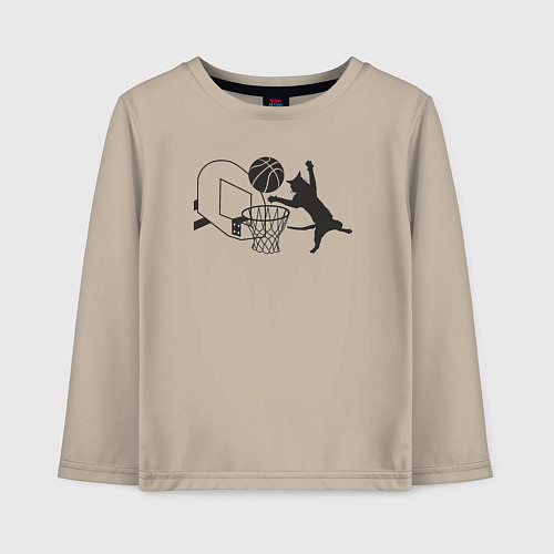 Детский лонгслив Баскетбольный кот / Миндальный – фото 1