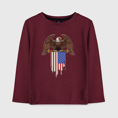 Детский лонгслив Орёл с американским флагом / Меланж-бордовый – фото 1