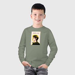 Лонгслив хлопковый детский Техен хороший мальчик, цвет: авокадо — фото 2