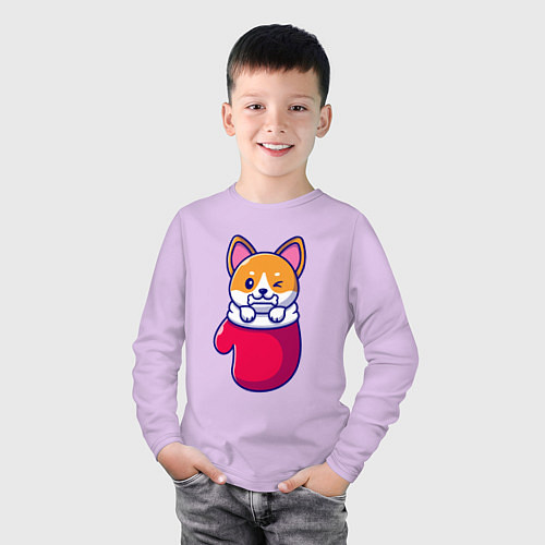 Детский лонгслив Собачка в варежке / Лаванда – фото 3