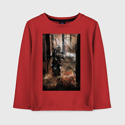 Лонгслив хлопковый детский Пожарный тушит лес, цвет: красный