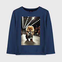 Лонгслив хлопковый детский Шпиц на подиуме - показ мод животных, цвет: тёмно-синий
