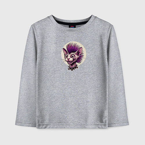 Детский лонгслив Кот сфинкс с ирокезом панка / Меланж – фото 1