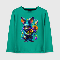 Лонгслив хлопковый детский Милый синий зайка с неоновым цветком, цвет: зеленый